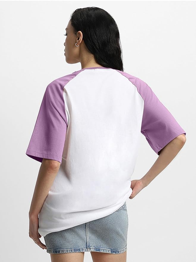 JUNEBERRY® 100% Pure Cotton Oversized Fit Drop Shoulder Graphic Printed Raglan Sleeves Boyfriend T-Shirt for Women - Image 2